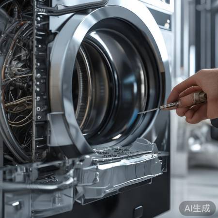 拆洗衣机底盖板，小心操作。