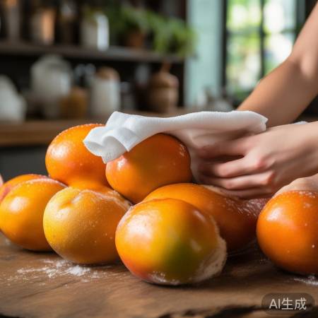 “芒果处理：轻擦晾干，通风防变