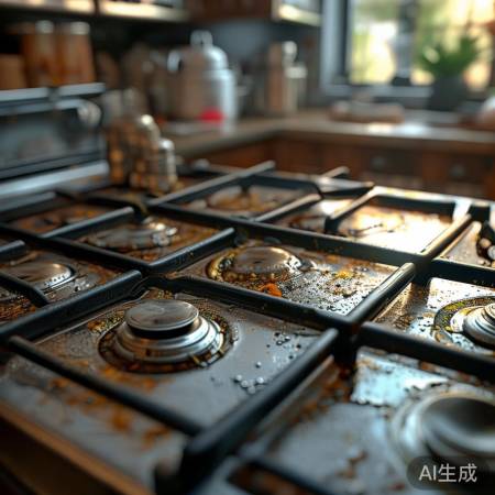 “清洁黑脸小怪兽灶台，轻松解决