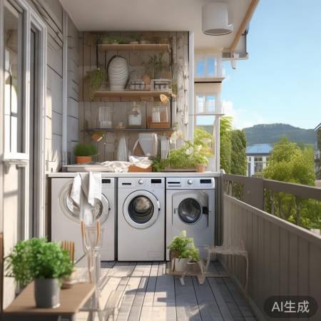 阳台空间巧利用，烘干机洗衣机平放布局图解析