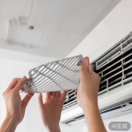 安装新空调滤芯，方向正确。