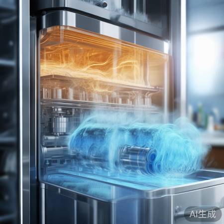 制冷剂吸热变气态，压缩机工作