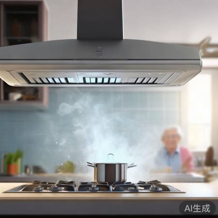 “新网罩过滤，厨房空气清新”