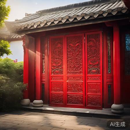 红色门，喜庆传统韵